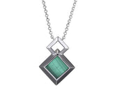 Sterling Silver Rhodium Plated Necklace with Square Cut Genuine Malach